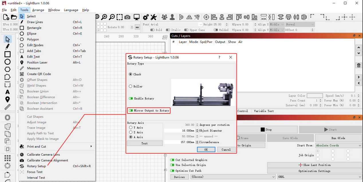 Al utilizar el accesorio rotativo con el Master, el grabado sale en espejo